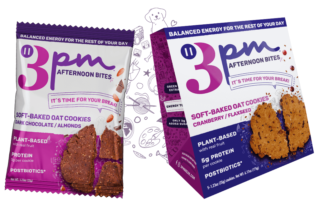 3pm Afternoon Bites box and single serve pack