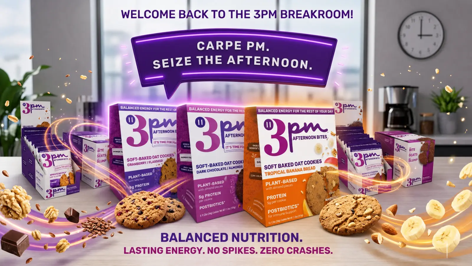 Carpe PM. Seize the afternoon. Balanced nutrition. Lasting energy. No spikes. Zero crashes.
