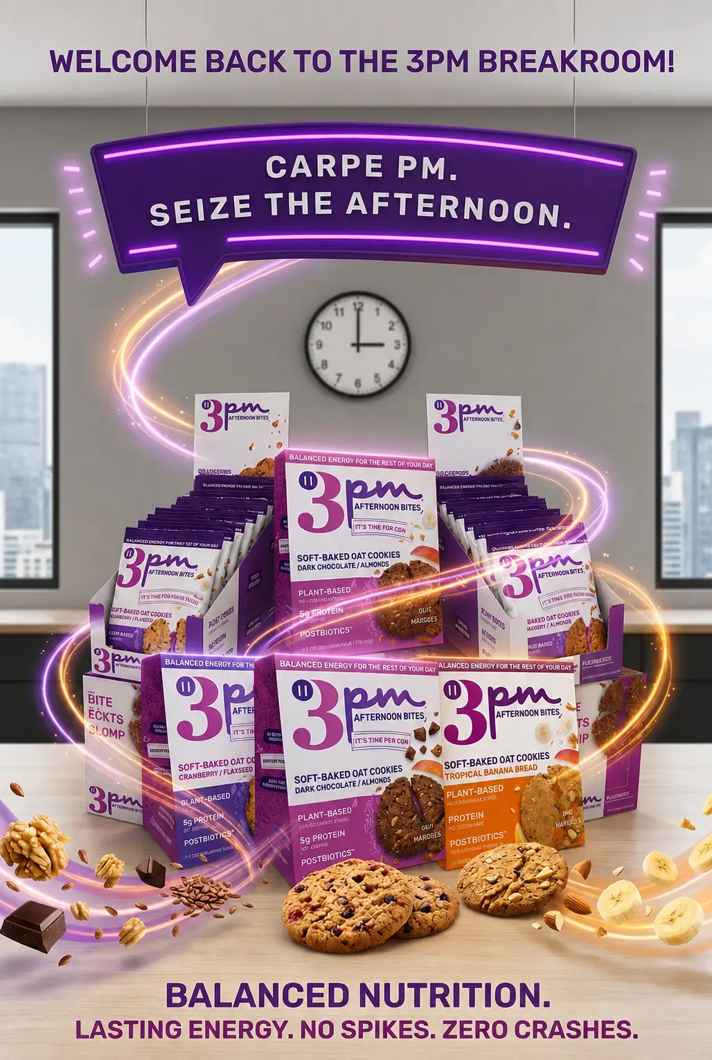 Carpe PM. Seize the afternoon. Balanced nutrition. Lasting energy. No spikes. Zero crashes.